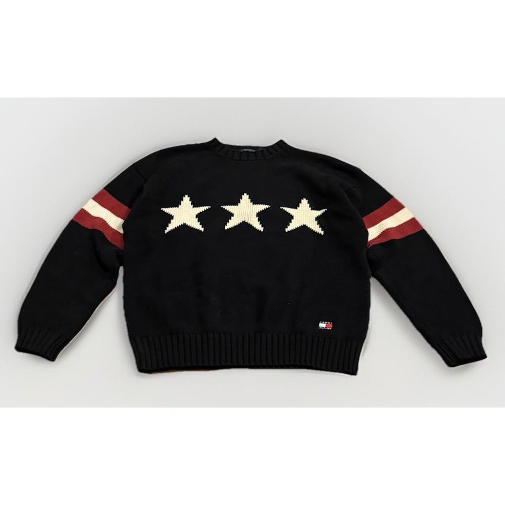 Vintage 90s Tommy Hilfiger American Flag Sweater Cable Knit Captain America Rap
